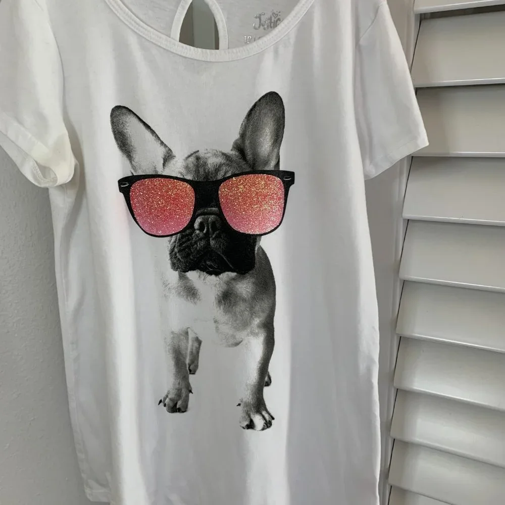 JUSTICE, Girls, French Bulldog T-Shirt, White, Size 12